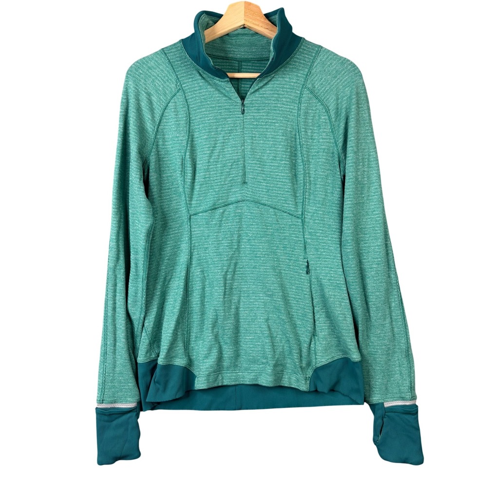 Lululemon Runderful Tech 1/2 Zip‎ Pullover Green Heathered Size 10 Thumbholes